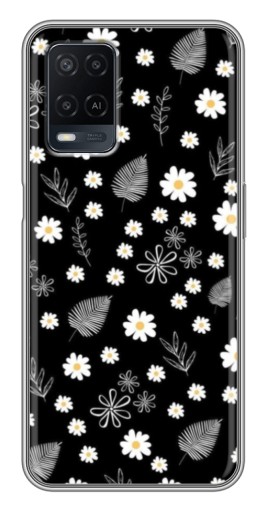 Чехол с картинкой "Ромашки на черном" для OPPO A54