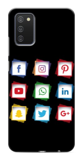 Силиконовый чехол с изображением "Иконки на черном" для Samsung Galaxy A03s