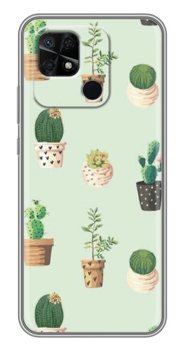 Чехол с печатью "Кактусы в горшочках " для Xiaomi Redmi 10C