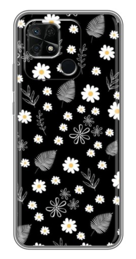 Силиконовый чехол с изображением "Ромашки на черном" для Xiaomi Redmi 10C