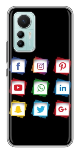 Силиконовый чехол с изображением "Иконки на черном" для Xiaomi Mi 12 Lite