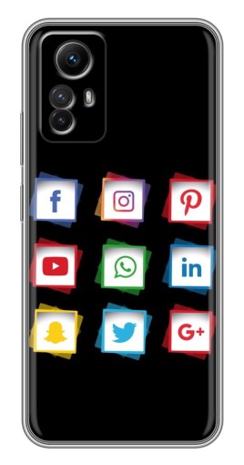 Чехол с картинкой "Иконки на черном" для Xiaomi Redmi Note 12s