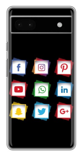 Чехол с печатью "Иконки на черном" для Google Pixel 6a