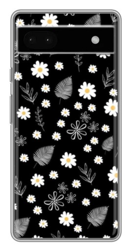 Чехол с печатью "Ромашки на черном" для Google Pixel 6a