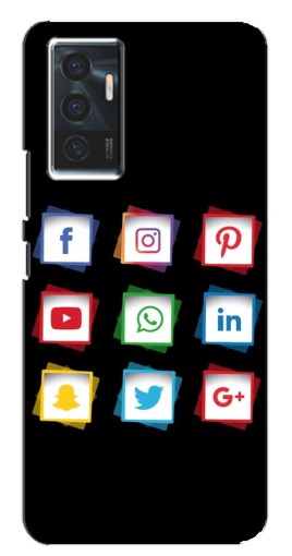 Чехол с печатью "Иконки на черном" для Vivo V23e