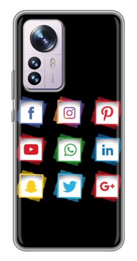 Чехол с картинкой "Иконки на черном" для Xiaomi 12 / 12X