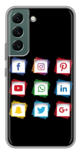 Чехол с печатью "Иконки на черном" для Samsung Galaxy S22