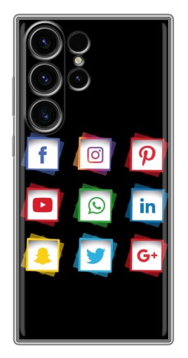 Силиконовый чехол с изображением "Иконки на черном" для Samsung Galaxy S22 Ultra