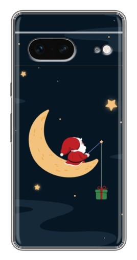 Чехол с картинкой "Санта на луне" для Google Pixel 7