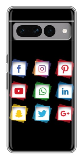 Силиконовый чехол с изображением "Иконки на черном" для Google Pixel 7 Pro