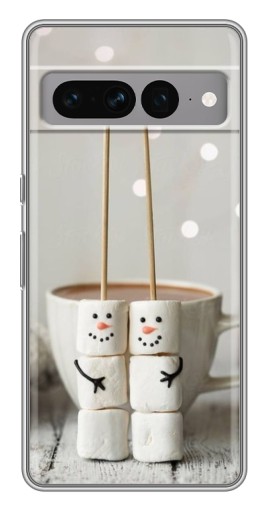 Силиконовый чехол с изображением "Снеговики из зефира" для Google Pixel 7 Pro