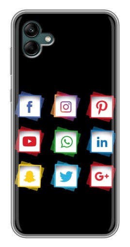 Чехол с картинкой "Иконки на черном" для Samsung Galaxy A04