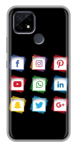 Чехол с картинкой "Иконки на черном" для Realme C21