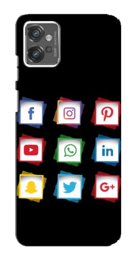 Чехол с картинкой "Иконки на черном" для Motorola MOTO G23