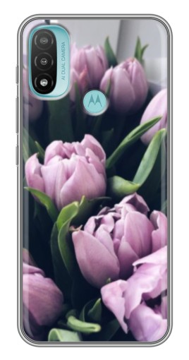 Силиконовый чехол с изображением "Сиреневые тюльпаны" для Motorola MOTO E40