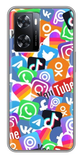 Силиконовый чехол с изображением "Яркие иконки" для Oppo a57s