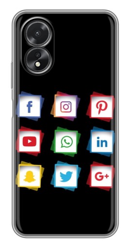Чехол с картинкой "Иконки на черном" для Oppo A17