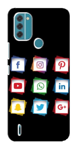 Чехол с картинкой "Иконки на черном" для Nokia C31