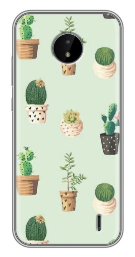 Силиконовый чехол с изображением "Кактусы в горшочках " для Nokia C20