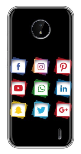 Силиконовый чехол с изображением "Иконки на черном" для Nokia C10