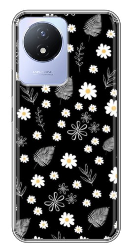 Чехол с картинкой "Ромашки на черном" для Vivo Y02