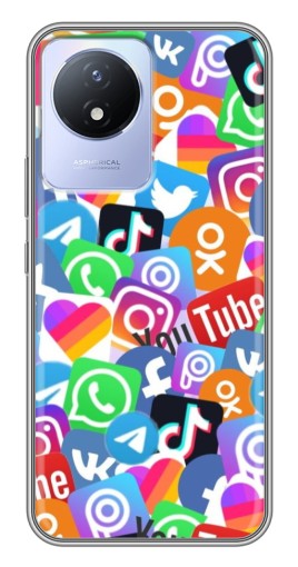 Силиконовый чехол с изображением "Яркие иконки" для Vivo Y02