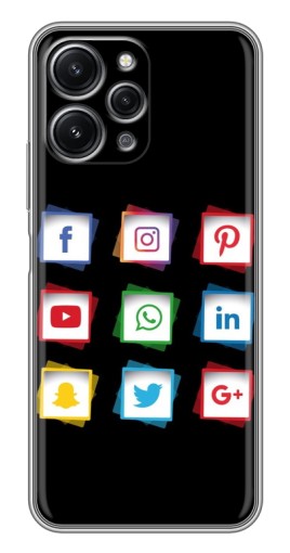Силиконовый чехол с изображением "Иконки на черном" для Xiaomi Redmi 12 (5G)