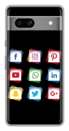 Силиконовый чехол с изображением "Иконки на черном" для Google Pixel 7A