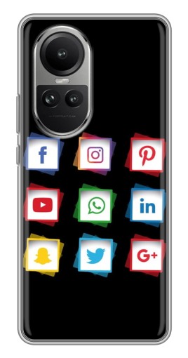 Чехол с картинкой "Иконки на черном" для Oppo Reno 10 Pro