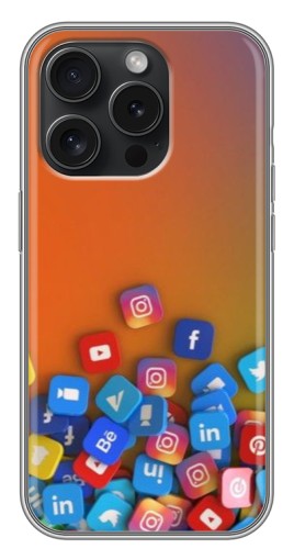 Чехол с печатью "Иконки соц сетей" для iPhone 15 Pro