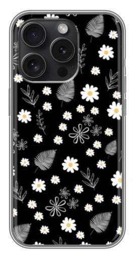 Силиконовый чехол с изображением "Ромашки на черном" для iPhone 15 Pro