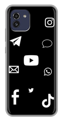 Чехол с картинкой "Белые иконки" для Samsung Galaxy A03 (A035)