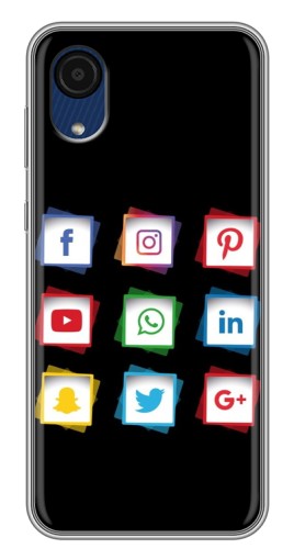 Чехол с картинкой "Иконки на черном" для Samsung Galaxy A03 Core