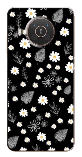 Чехол с картинкой "Ромашки на черном" для Nokia X10