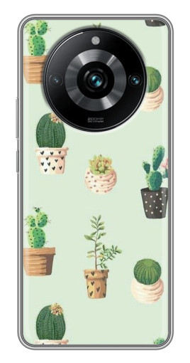 Чехол с принтом "Кактусы в горшочках " для Realme 11 Pro Plus