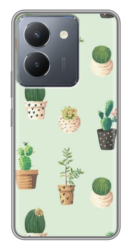 Чехол с принтом "Кактусы в горшочках " для VIVO Y36