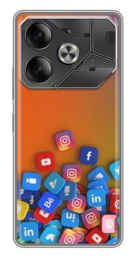 Чехол с печатью "Иконки соц сетей" для Tecno Pova 6