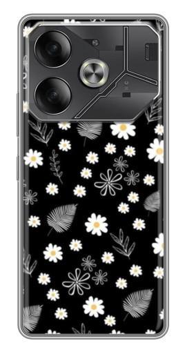 Чехол с принтом "Ромашки на черном" для Tecno Pova 6