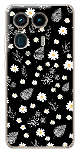 Чехол с принтом "Ромашки на черном" для Motorola Edge 50 Ultra