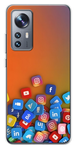 Силиконовый чехол с изображением "Иконки соц сетей" для Xiaomi 12 / 12X