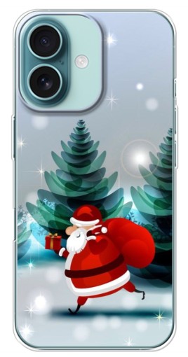 Силиконовый чехол с изображением "Дед Мороз с подарком" для iPhone 16 Plus