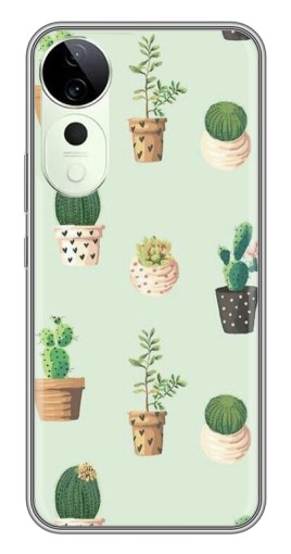 Чехол с печатью "Кактусы в горшочках " для Vivo T3 Ultra